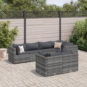 7-Piece Grey Poly Rattan Garden Lounge Set with Cushions