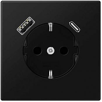 JUNG Graphite Black Matte Schuko Socket Outlet with USB Type A and C (LS1520-15CASWM)