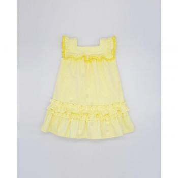 Vestido de niña Fina Ejerique con rayas amarillas y volantes en algodón suave