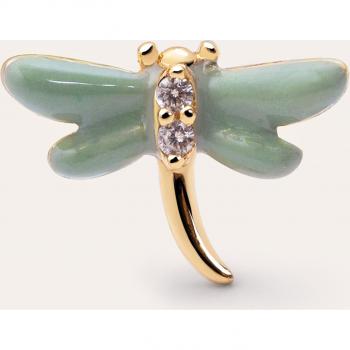 Pendiente Suelto Singularu Libélula - Pendiente en Plata de Ley 925 con Acabado Baño de Oro de 18kt - Pendiente con Motivo Esmalte y Circonita - Joyas Para Mujer