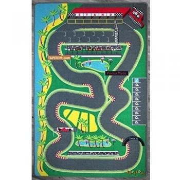 TAPITOM® | Alfombra infantil para circuito de coches de carreras - 130 x 200 cm | Alfombra de juego grande con carretera F1 | Alfombrillas para habitaciones infantiles, decoración circuito F1 | antideslizante, dobladillo | Normas CE