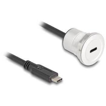 Toma de panel USB 3.2 Gen 2 Tipo-C con cable de 0.30 m, 10 Gbps, aluminio