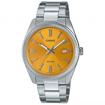 Casio MTP-1302PD-9AVEF Men's Analog Watch with Yellow Dial, Stainless Steel Case, Quartz Movement, Date Function, Water Resistant up to 50 meters, Mineral Glass