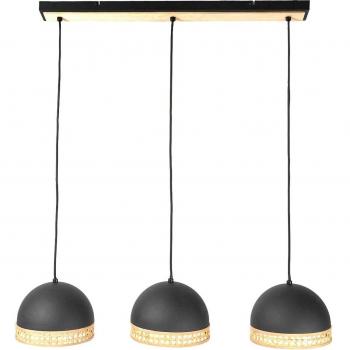 Lindby Lonnaris lámpara colgante de ratán negro con 3 luces