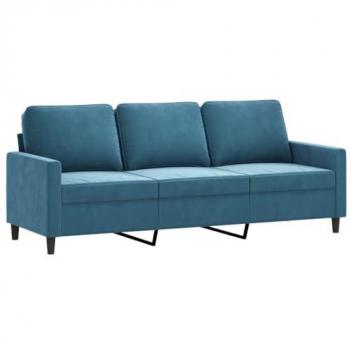 Sofá de 3 plazas terciopelo azul 180 cm con respaldo y reposabrazos, tapizado para salón, ideal para descanso y televisión
