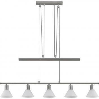 Lámpara colgante Bealia ajustable de 5 luces en níquel, diseño tradicional en gris, fabricada en metal, compatible con bombillas E14, ideal para salón y comedor