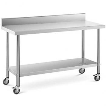 Mesa de trabajo de acero inoxidable con ruedas - PREMIUM - 60 x 150 cm - 160 kg - antisalpique