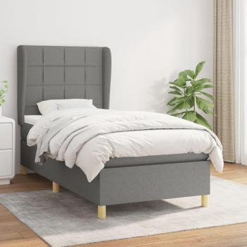 Cama box spring con colchón de muelles gris oscuro 100x200 cm Tela Vidaxl