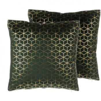 Conjunto de 2 Cojines Decorativos de Terciopelo Verde Geométrico 45 x 45 cm Celosia