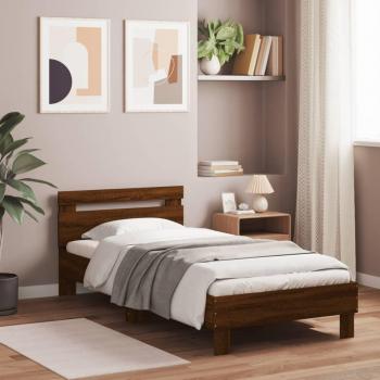 Cama solar sin colchón con cabecero de madera de ingeniería color roble marrón 75x190 cm