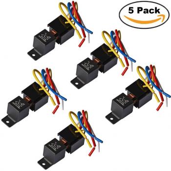 Ehdis 5 Piezas Relé de Coche 5 Pin 80A 12V con Arnés de Enchufes, On/Off Normalmente Abierto SPDT Enchufe de Enchufe 5 Cables Automotriz