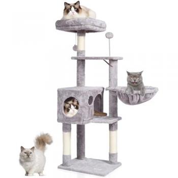 Vevor Indoor Cat Tree Tower, 45.2-Inch Cat Condo with Sisal Scratching Post, Hammock, Top Perch, and Jumping Platforms