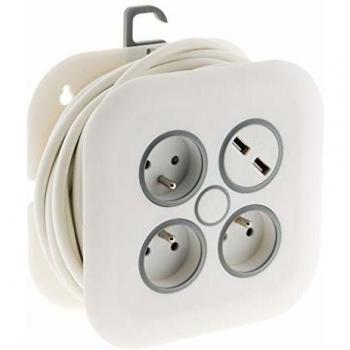 Enrollable eléctrico doméstico Zenitech 7m - 3 tomas 16A + 2 puertos USB