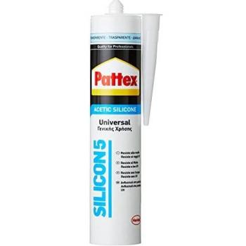 Pattex Silicona Ácida universal transparente ideal aluminio y vidrio, 280ml
