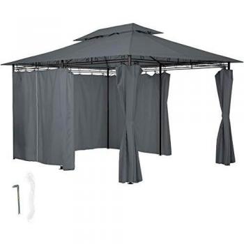 Pabellón de lujo para el jardín Emine - Cenador elegante de jardín con 6 paneles laterales, impermeable y resistente a UV, incluye paneles laterales con cremallera, techo alto para mejor circulación del aire,