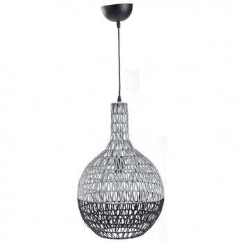 Lámpara de Techo Moderna de Metal y Ratán Wanderlust Deco en Negro y Plata 33x33x53.5/120 cm