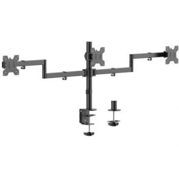 Soporte de Mesa Eco Giratorio e Inclinable para 3 Monitores hasta 10kg (3 Pivotes, 2 Brazos) de 13-27 pulgadas, Negro