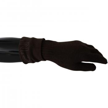 Brown Wool Knitted One Size Wrist Length Gloves