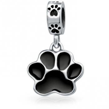 truecharms Abalorio bañado en plata y esmalte negro, diseño de huella de perro, compatible con pulseras tipo europeo