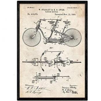 Póster A3 de Patente Antigua de Bicicleta Tándem con Fondo Azul Vintage