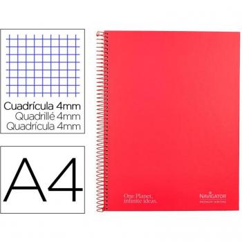 Cuaderno espiral Navigator A4 tapa dura 80h 80gr cuadro 4mm con margen rojo