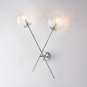 Aplique Moderno Demetra Cromo 2 Luces E14 con Esferas de Vidrio Transparente