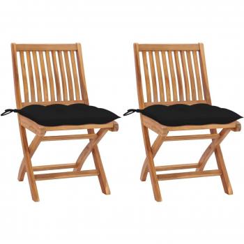 Teak Garden Chairs Set of 2 with Black Cushions