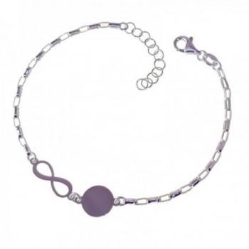 Pulsera de Plata de Ley 925m para Mujer con Cadena Forzada Alargada y Detalle Infinito de 15 Mm Combinado con Disco de 10 Mm - 17 Cm