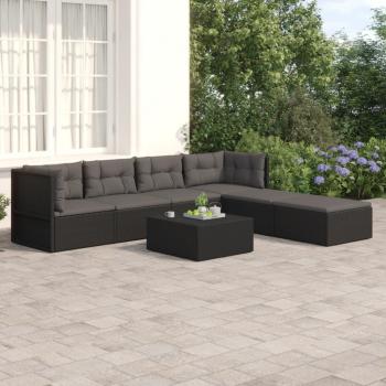 vidaXL 6-Piece Black Poly Rattan Garden Lounge Set with Cushions
