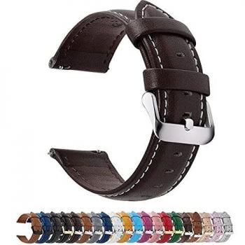 Fullmosa Axus Correa Piel, 12 Colores para Correa Reloj, Huawei Samsung Correa/Banda/Pulsera/Strap 14mm 16mm 18mm 19mm 20mm 22mm 24mm, Marrón Oscuro + Hebilla de Plata, 22mm