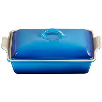 Bandeja de cerámica rectangular con tapa Heritage Azure Le Creuset