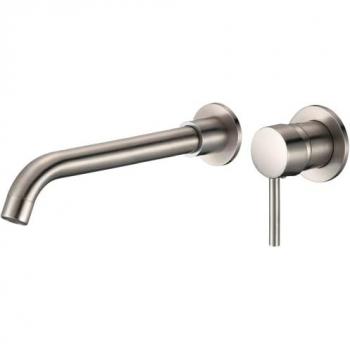 Grifo lavabo empotrado redondo monomando 26 cm acero cepillado serie Guadiana