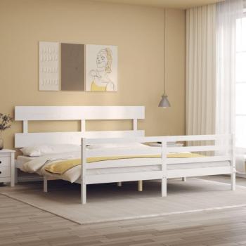 Cama de madera maciza con cabecero blanco 200x200 cm