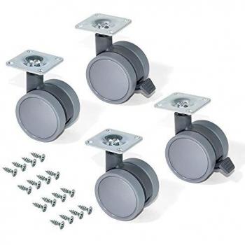Emuca 2036521 Lote de 4 ruedas pivotantes grises para mueble 2 sin freno 75mm con placa de montaje y rodamiento de bolas, Diámetro 75 mm
