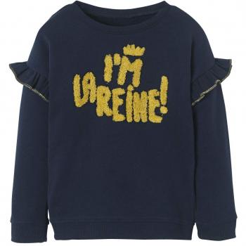 VERTBAUDET Sudadera niña con Volantes y Mensaje Azul Oscuro Liso con Motivos 2-3 Anos, 94CM