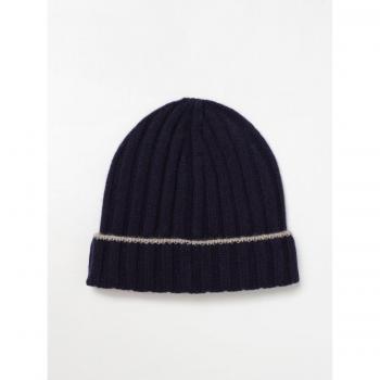 Brunello Cucinelli Men's Blue Cashmere Ribbed Knit Hat - Size L