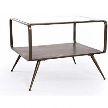 Mesa Auxiliar Hierro y Cristal Retro Bronce 60 x 50 x 45