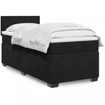 Cama box spring con colchón de muelles en terciopelo negro 100x200 cm