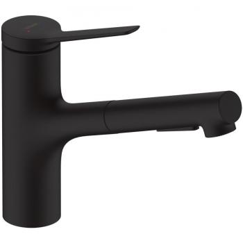 Hansgrohe ZESIS M33 Grifería de cocina 150 con ducha extraíble de 2 rociadores, Negro mate (74800670)