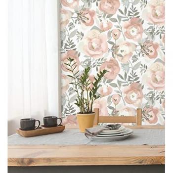 Papel Pintado Vinílico Ecológico Camellias Garden 680625 - Flores Pintadas a Acuarela - Rollo de 10 m x 0,53 m