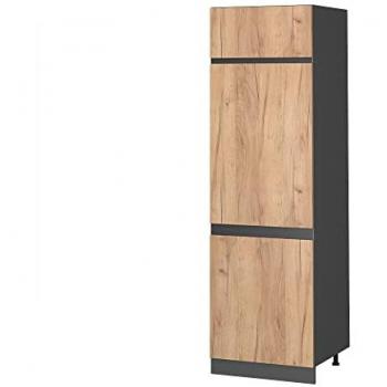 Armario empotrado para frigorífico R-Line, 60 cm, J-Shape, Roble dorado y Anthracita