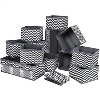 DIMJ Organizador Cajones Juego de 12 Cajas Almacenaje Plegables de Tela Para Guardar Ropa, Cajas Organizadoras de Almacenamiento de Cajones Divisores para Sujetadores, Calcetines, Ropa Interior
