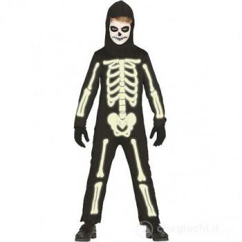 Disfraz Esqueleto Fluorescente para Niños 5-6 Años, Completo con Body y Capucha, Brilla en la Oscuridad