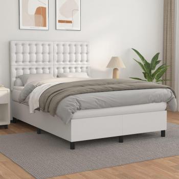 Cama box spring de muelles con colchón blanco 140x190 cm en cuero sintético