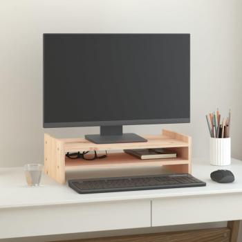Soporte para Monitor de Madera Maciza de Pino, 50x27x15 cm, Color Blanco, Gris y Marrón Miel