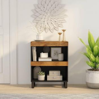 Armario auxiliar de madera maciza de mango 60x33x75 cm en color marrón claro, adecuado para dormitorio, salón y estudio, también utilizado como mesita de noche o mesa auxiliar