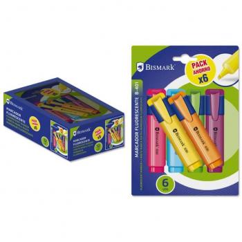 Bismark Rotuladores Fluorescentes Neón Pack de 6 - Tinta de Secado Rápido - Ideal para Subrayar y Resaltar - Diseño Ergonómico - Larga Duración