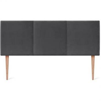 Cabecero de Terciopelo Modular Liso Acolchado Alta Gama con Patas de Madera - Diseño Moderno para Cama 135/140 cm (145x105 cm) - Gris Oscuro