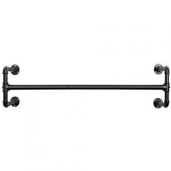 SONGMICS Perchero de Pared para Ropa, Juego de 2, Percha para Colgar Ropa Industrial, Ahorro de Espacio, 110 x 30 x 29,3 cm, Carga hasta 60 kg, Fácil Montaje, para Espacios Reducidos, Negro HSR64BK-02
