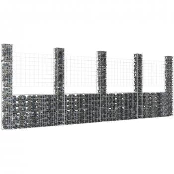 vidaXL U-shape Gabion Basket with 5 Posts Iron 500x20x200 cm